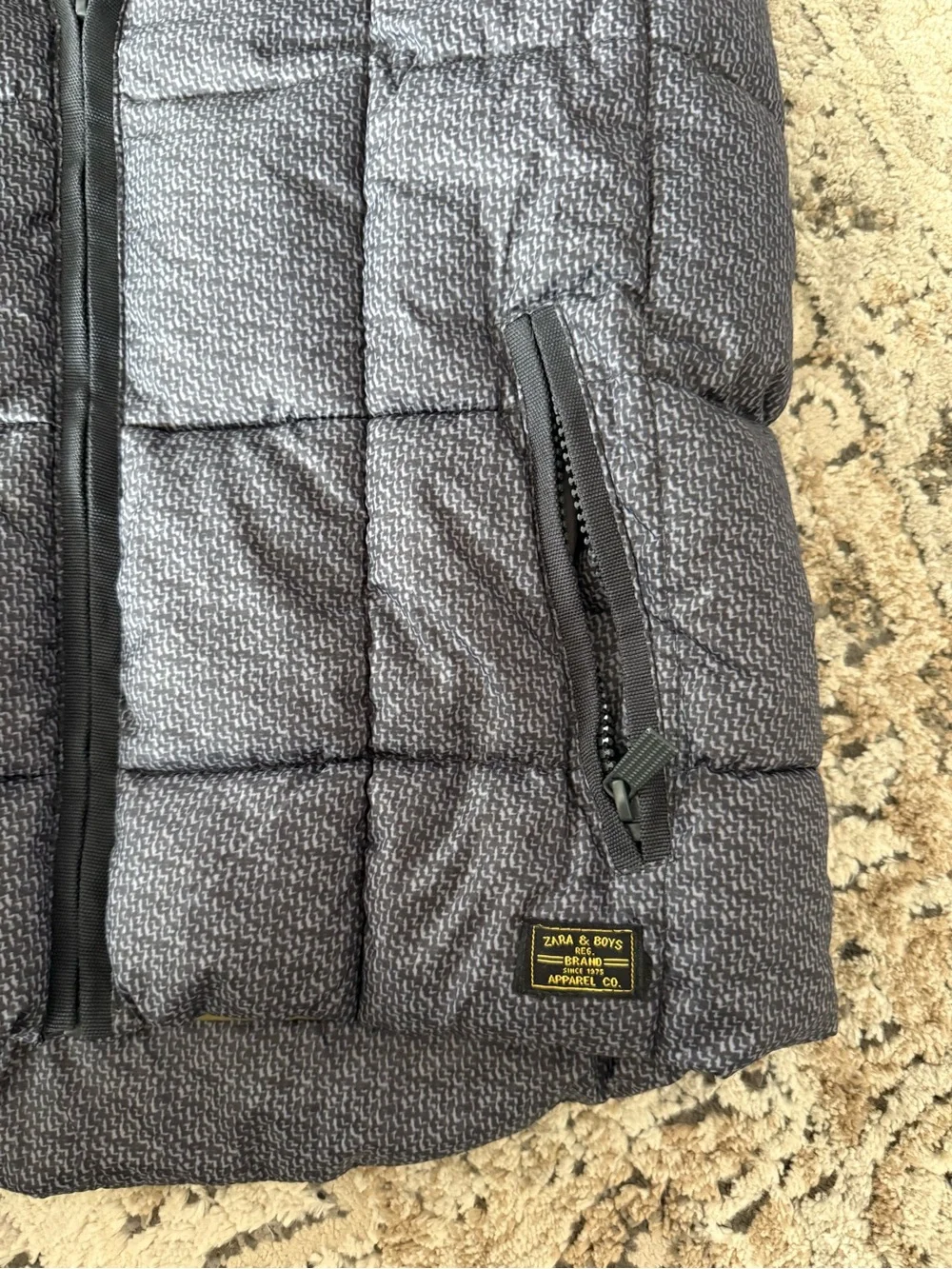 Zara Gray Quilted Hooded Puffer Vest with Olive Lining